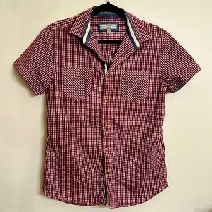 PD&C Stretch Slim Fit Men’s Short Sleeve Button Down Shirt Purple Check Medium